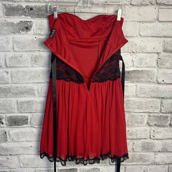 Vintage Y2K Red Sheer Black Lace Corset Strapless Babydoll Dress - Picture 11 of 16